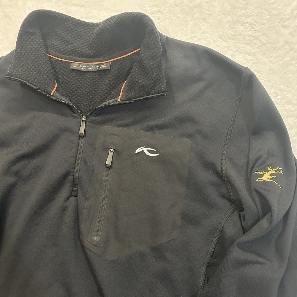 KJUS Hydraulic Half Zip Pullover Mens Sz. M Black Performance Midlayer Golf Ski